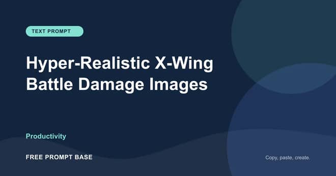 Hyper-Realistic X-Wing Battle Damage Images AI prompt cover