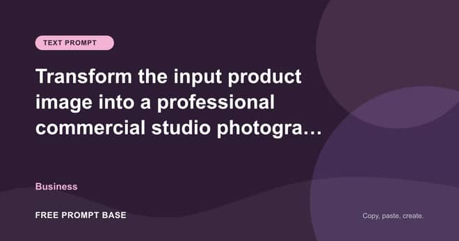Transform the input product image into a professional commercial studio photograph AI prompt cover