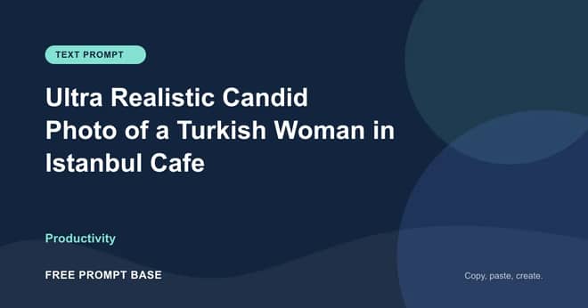 Ultra Realistic Candid Photo of a Turkish Woman in Istanbul Café AI prompt cover