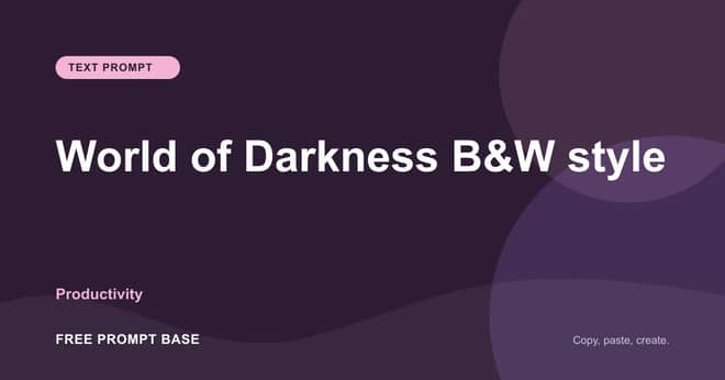 World of Darkness B&W style AI prompt cover