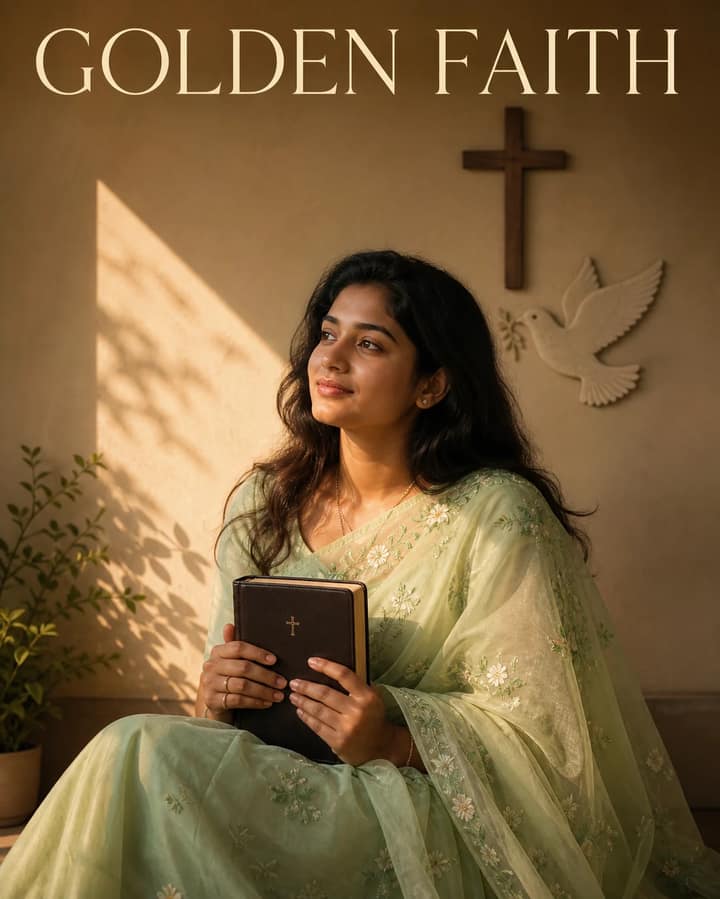Light Green Saree Golden Faith Portrait Prompt