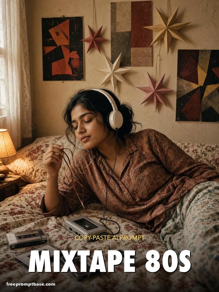 80s Photo Prompt for Girls: Cassette Player Bedroom Edit