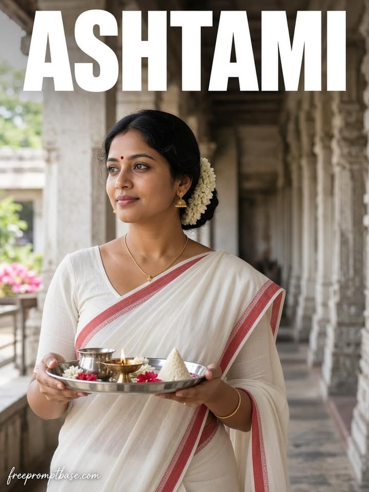 Ashtami White Red Gemini Navratri Photo Prompt