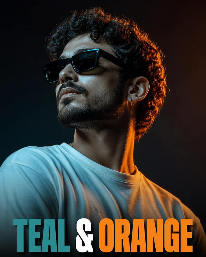 Teal and Orange Cinematic Studio Portrait Prompt