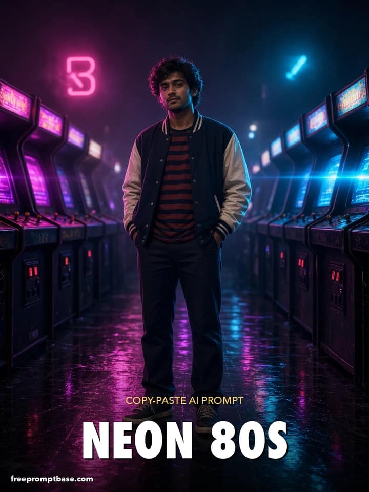 Retro 80s Prompt: Neon Arcade Synthwave Portrait Edit