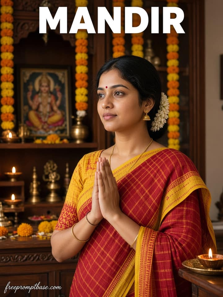 Red Yellow Home Mandir Gemini Navratri Photo Prompt