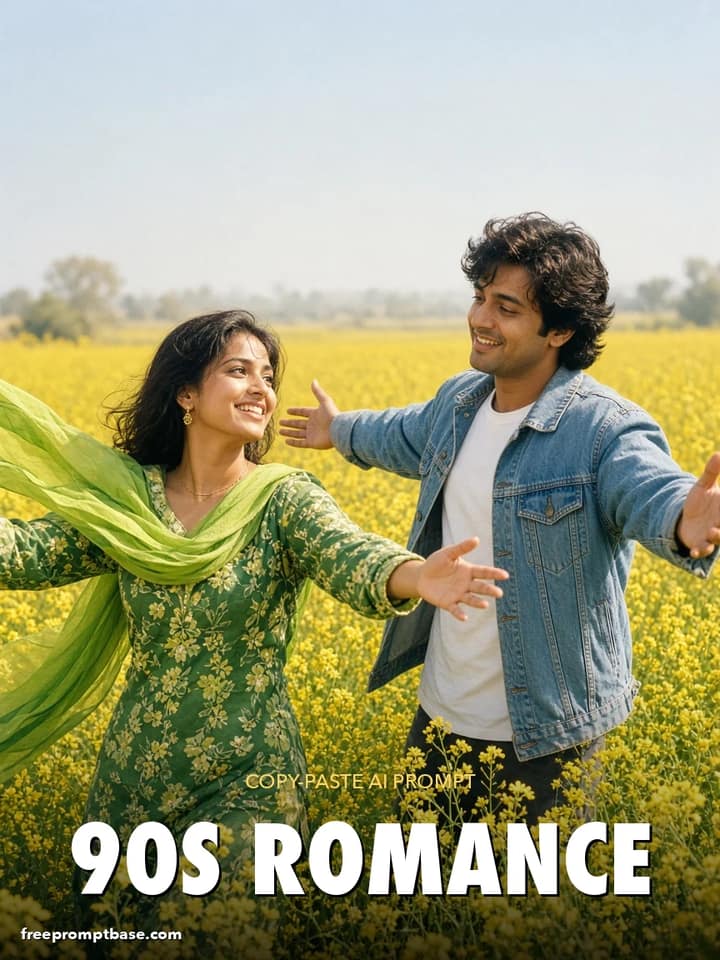 90s Photo Prompt for Couple: Mustard Field Romance