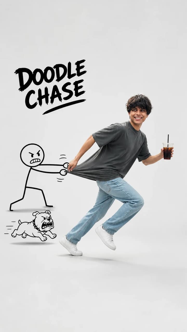 Comedic Doodle Stickman and Dog Chase Photo Prompt