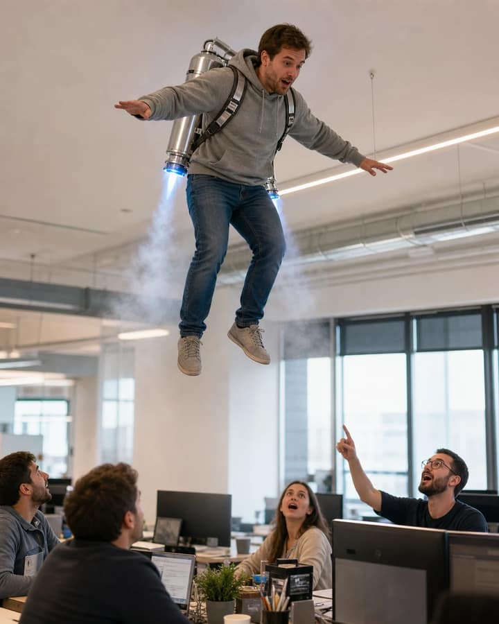 Nano Banana Photoreal Office Jetpack Meme Prompt
