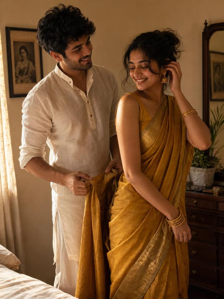 Saree Draping Couple – Gemini AI Photo Prompt