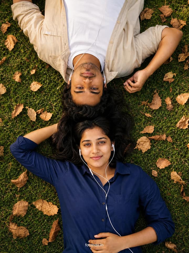 Overhead Autumn Lawn Couple Portrait Photo Prompt