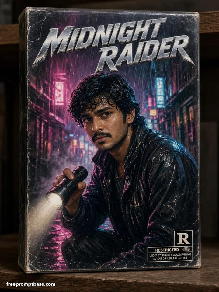 80s Video Cassette Cover Prompt: Retro Action Hero Edit