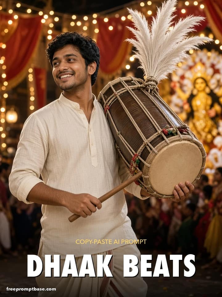 Durga Puja Gemini Prompt for Boys: Dhaak Drum