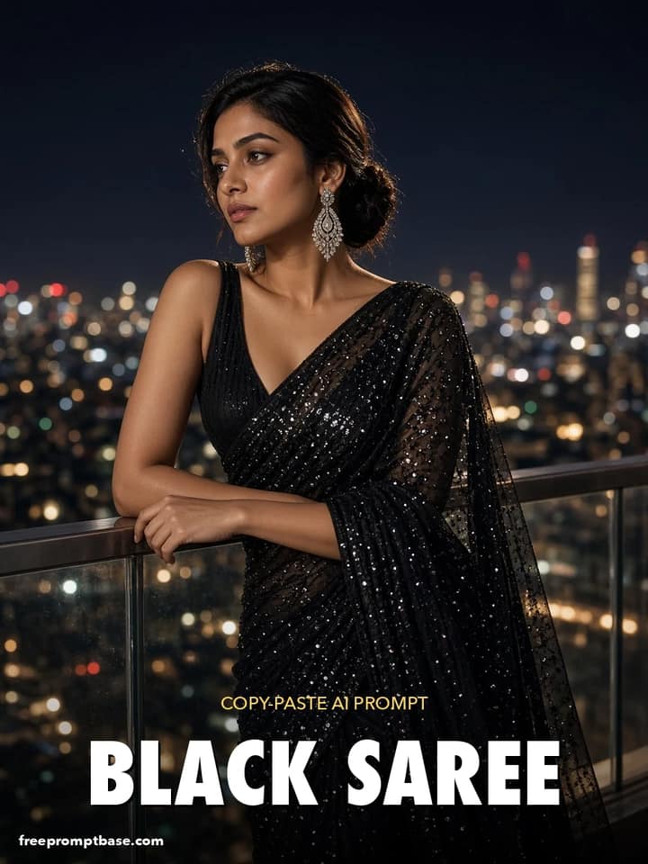 Black Saree Prompt for Gemini: City Night Glam