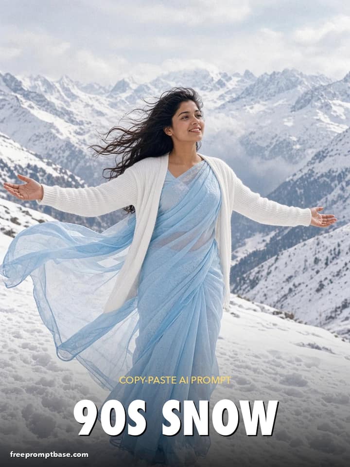 90s Bollywood Look Prompt: Snow Chiffon Saree