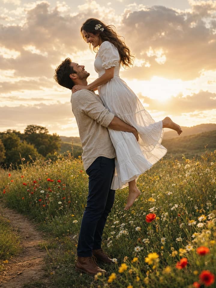 Wildflower Meadow Couple – Gemini AI Photo Prompt