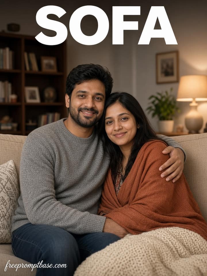 Seated Sofa Hug Gemini Couple Photo Prompt Warm