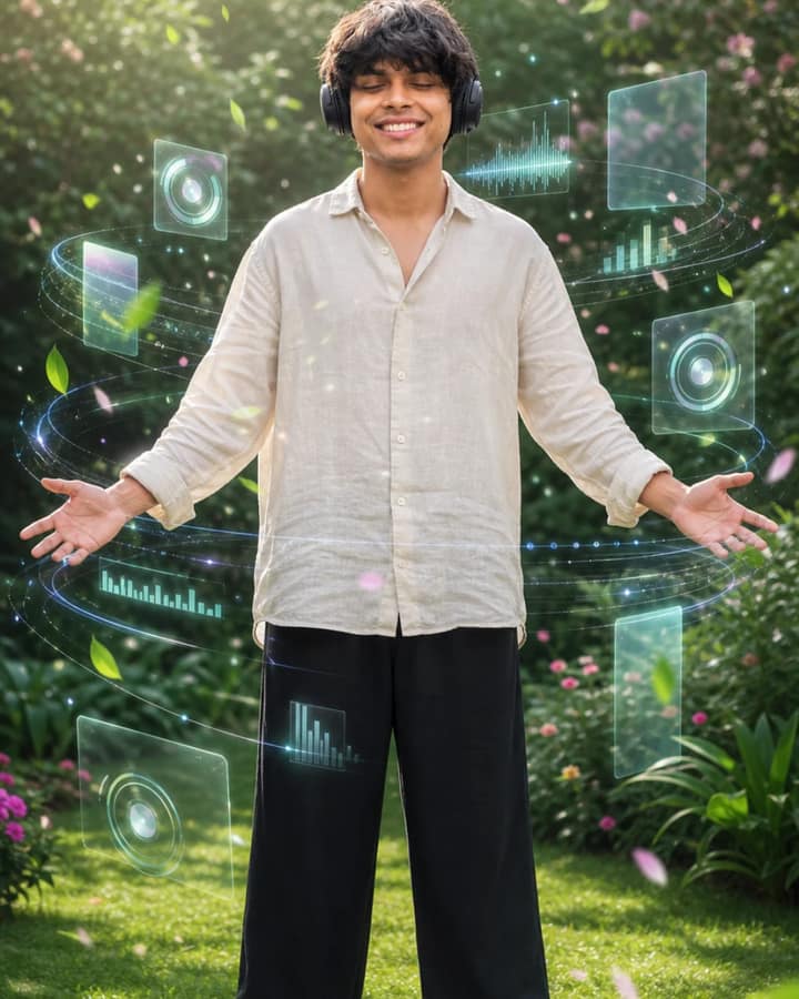 Centered Music Garden Hologram Portrait Prompt