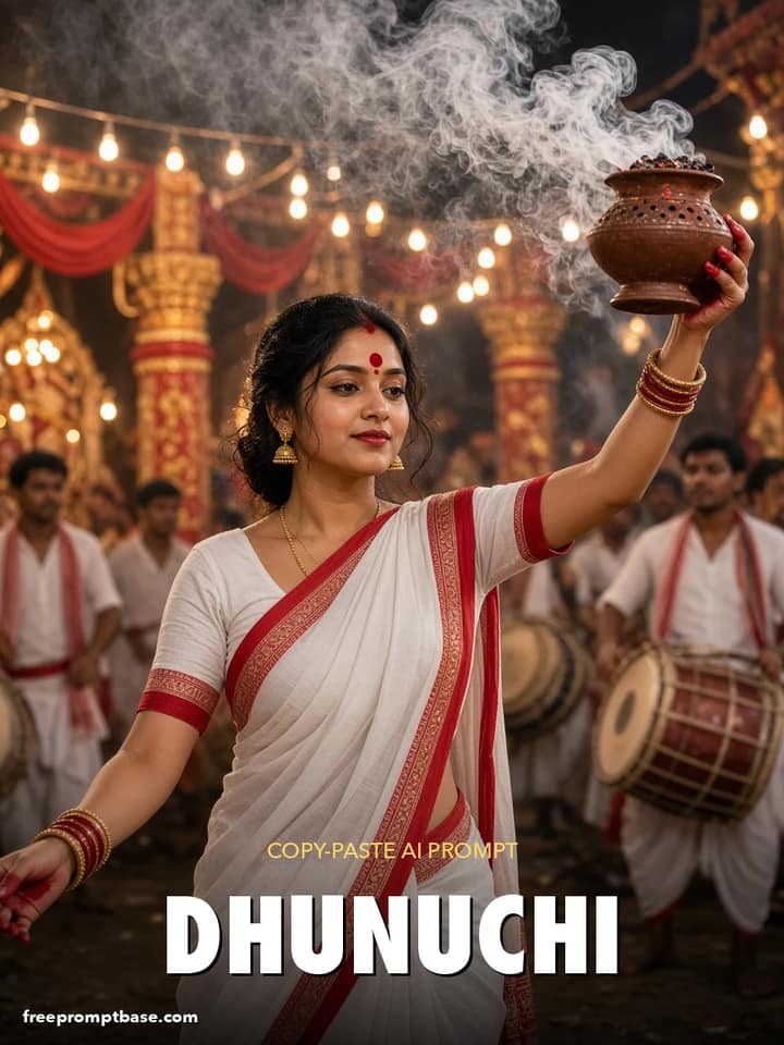 Durga Puja Prompt for Gemini Girl: Dhunuchi Dance