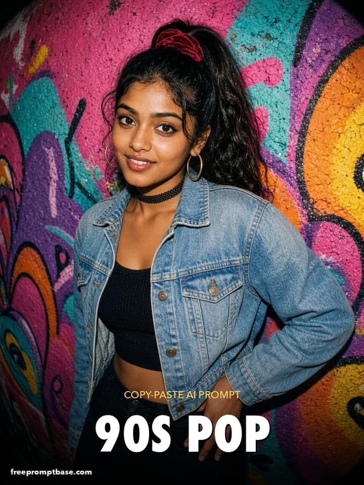90s Photo Prompt for Girls: Denim Jacket Pop Look