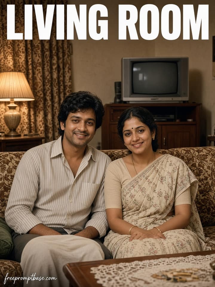 Vintage Living Room Retro Gemini Couple Photo Prompt