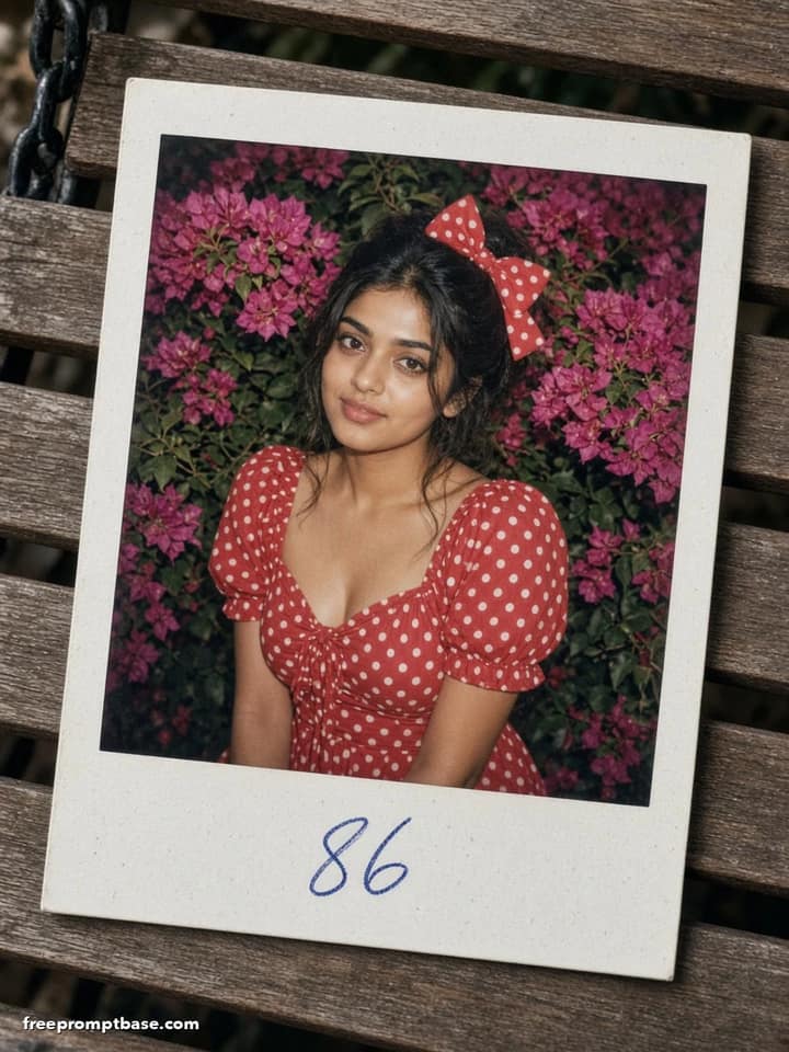 80s Trend Photo Prompt: Polaroid Polka Dot Dress