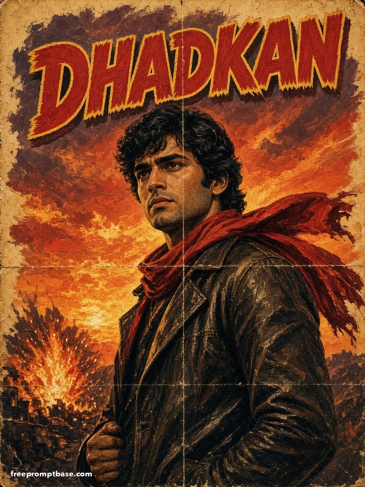 1980s Bollywood Film Poster AI Photo Prompt (Hand-Painted)