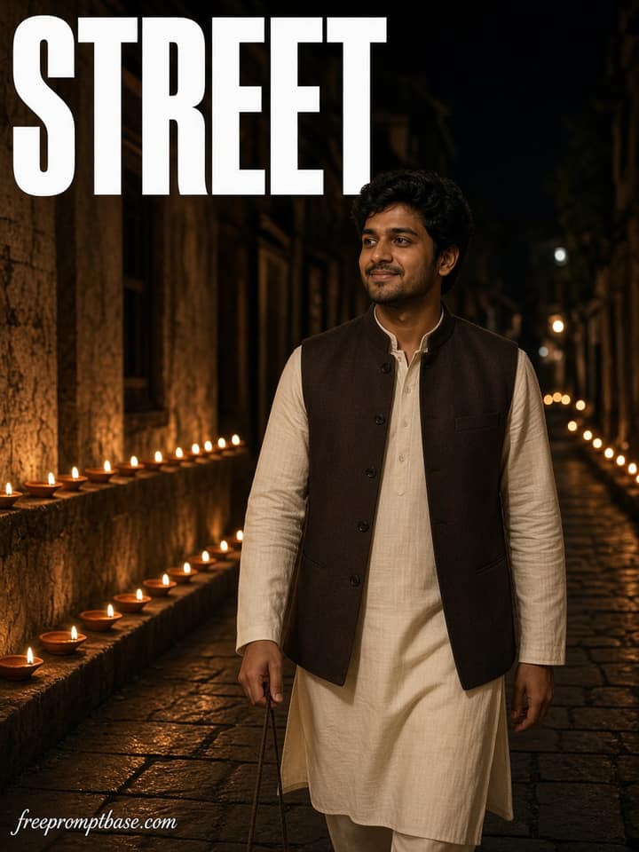 Street of Diyas Gemini Diwali Photo Prompt for Men