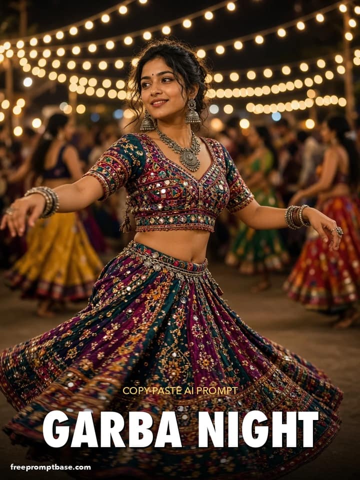 Navratri Prompt for Gemini Girl: Garba Circle Night
