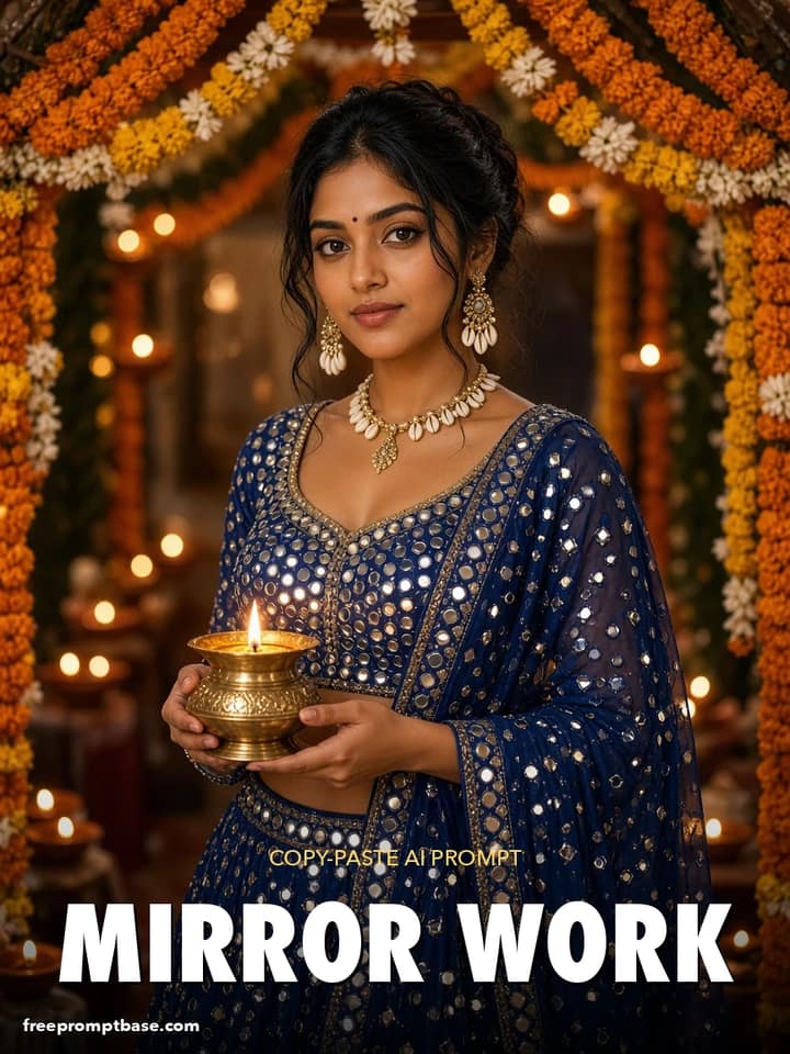 Navratri Mirror-Work Lehenga Gemini Photo Prompt
