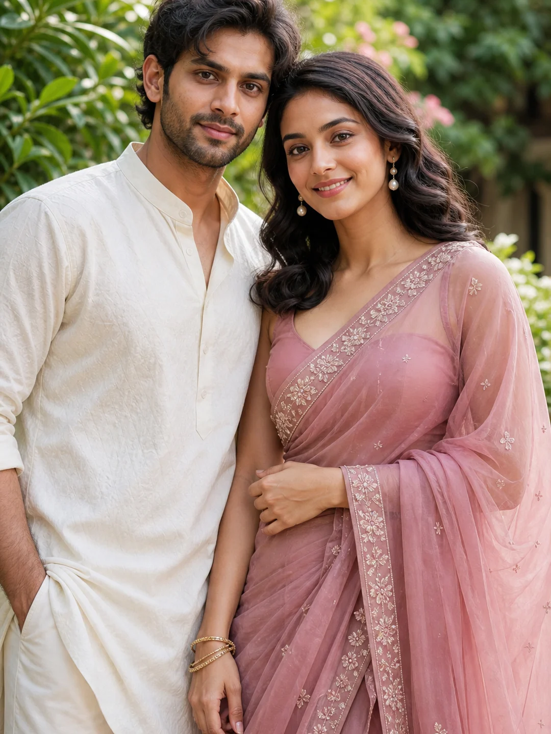 indian couple gemini ai photo prompt saree example 1 — 5 Stunning Indian Couple Gemini AI Photo Prompts Saree Look