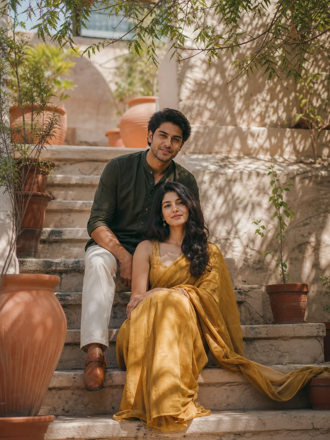 indian couple gemini ai photo prompt saree example 4 — 5 Stunning Indian Couple Gemini AI Photo Prompts Saree Look