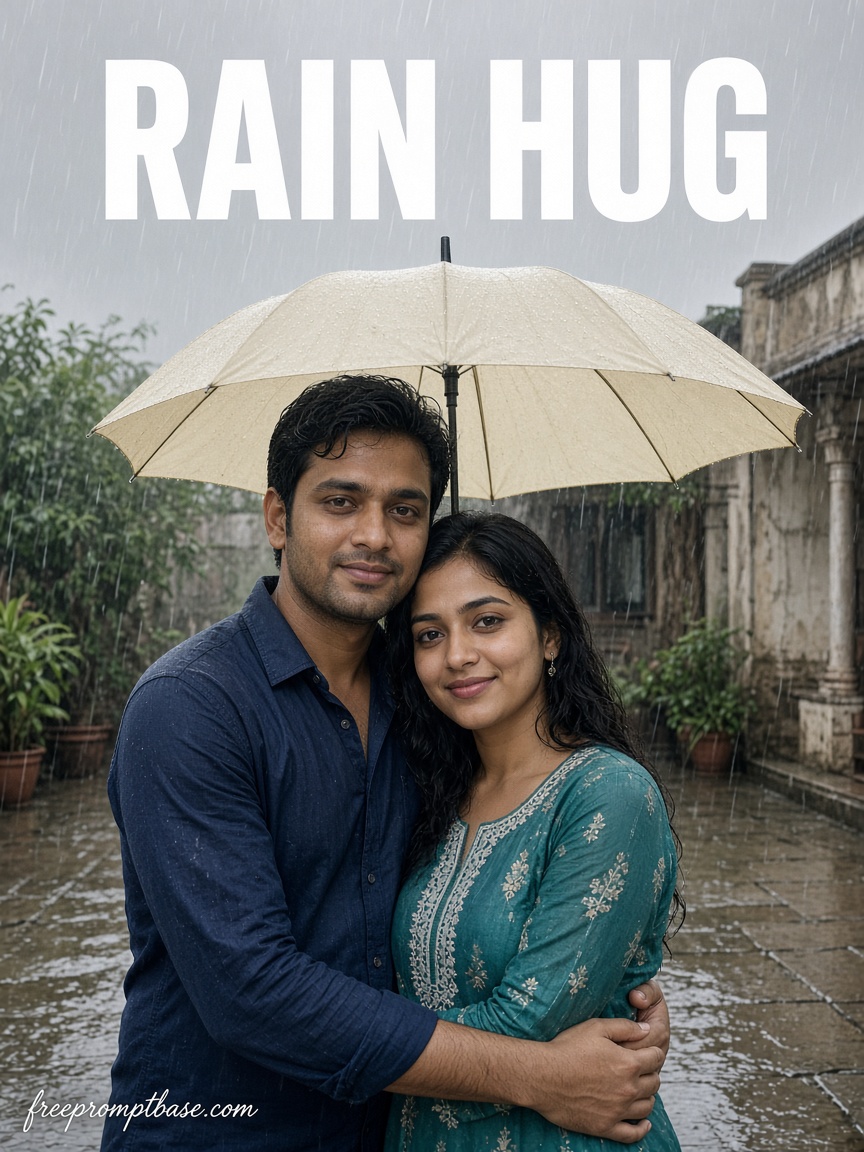 Back hug in light rain