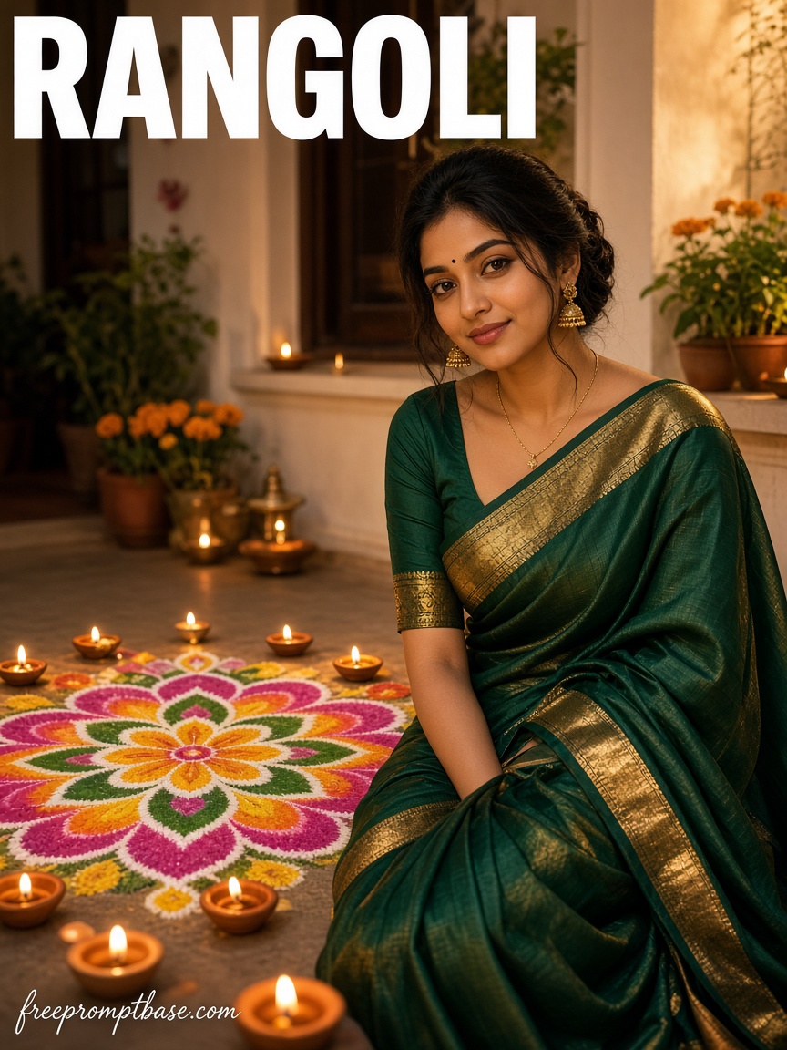Silk saree with rangoli