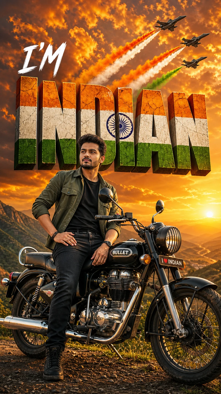 Patriotic Bullet Bike Poster That Looks Like a Movie Campaign example — 5 15 August AI Photo Prompts for Independence Day