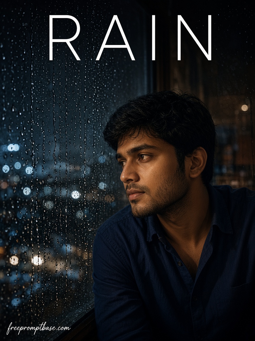 Rainy window night portrait