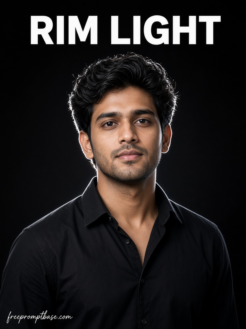Black backdrop rim light text