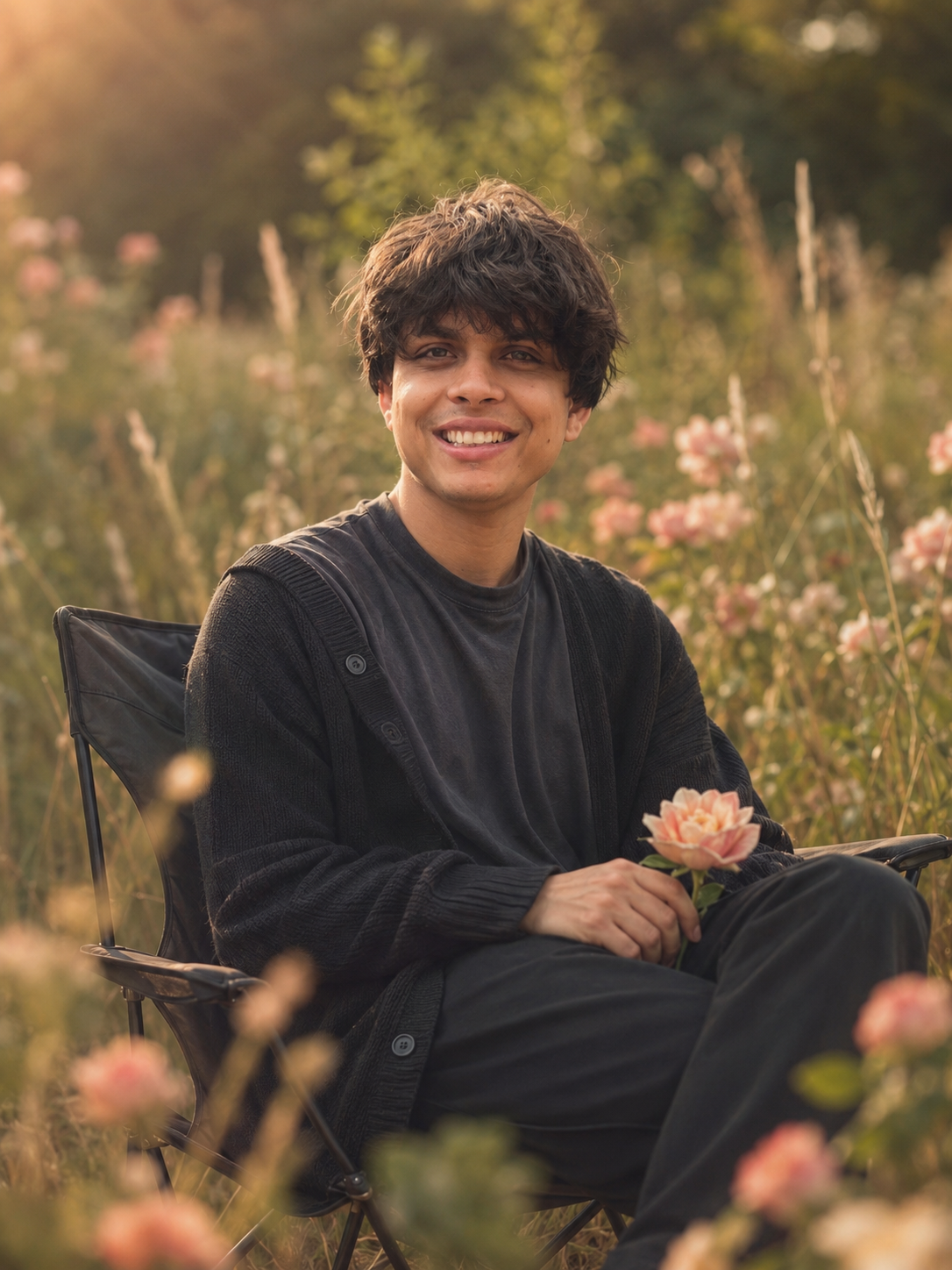 Aesthetic Portrait Prompt: Young Man in a Flower Meadow — image 1