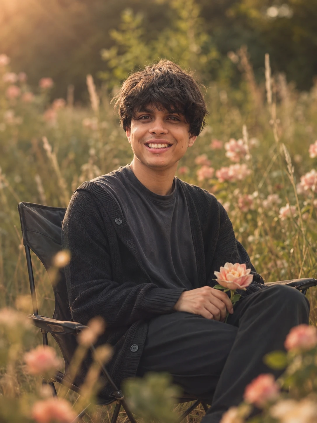 Aesthetic Portrait Prompt: Young Man in a Flower Meadow